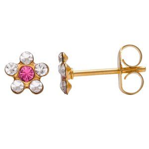 Studex Gold Plated Daisy with AB Crystal and October Rose Ear Piercing Earrings
